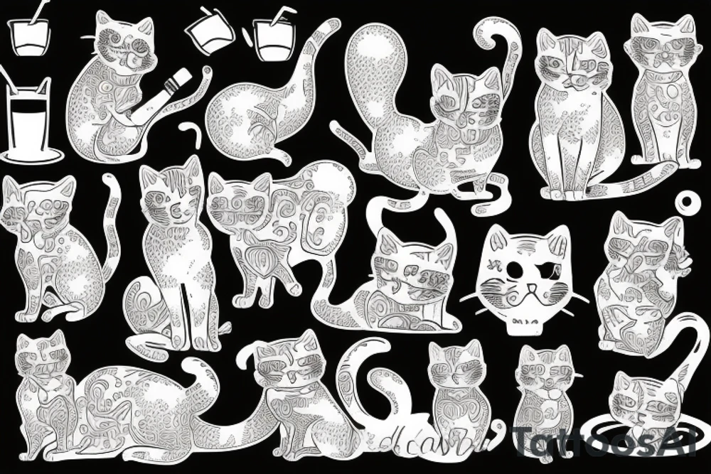 cat drinking alcohol tattoo idea