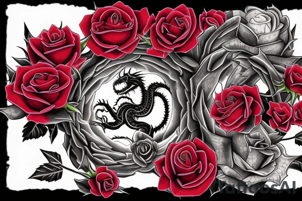 rose dragon from yu gi oh surrounded rose bush and roses tattoo idea