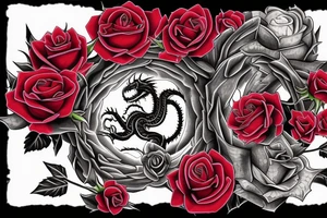 rose dragon from yu gi oh surrounded rose bush and roses tattoo idea