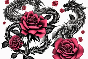 rose dragon from yu gi oh surrounded by rose bush and roses tattoo idea