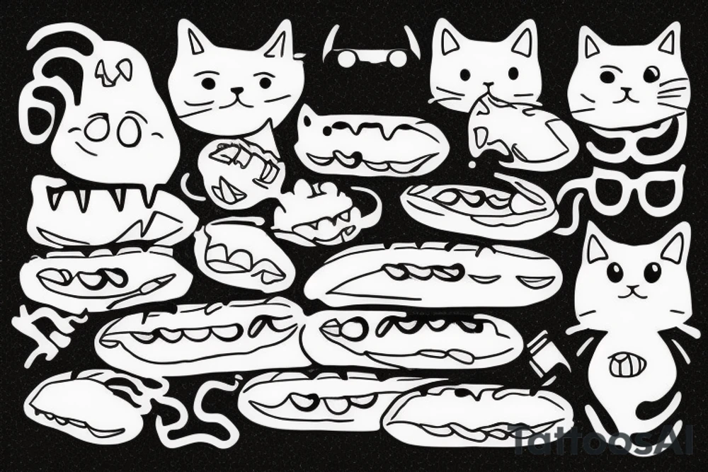 cat eating a hotdog tattoo idea