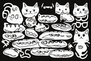 cat eating a hotdog tattoo idea