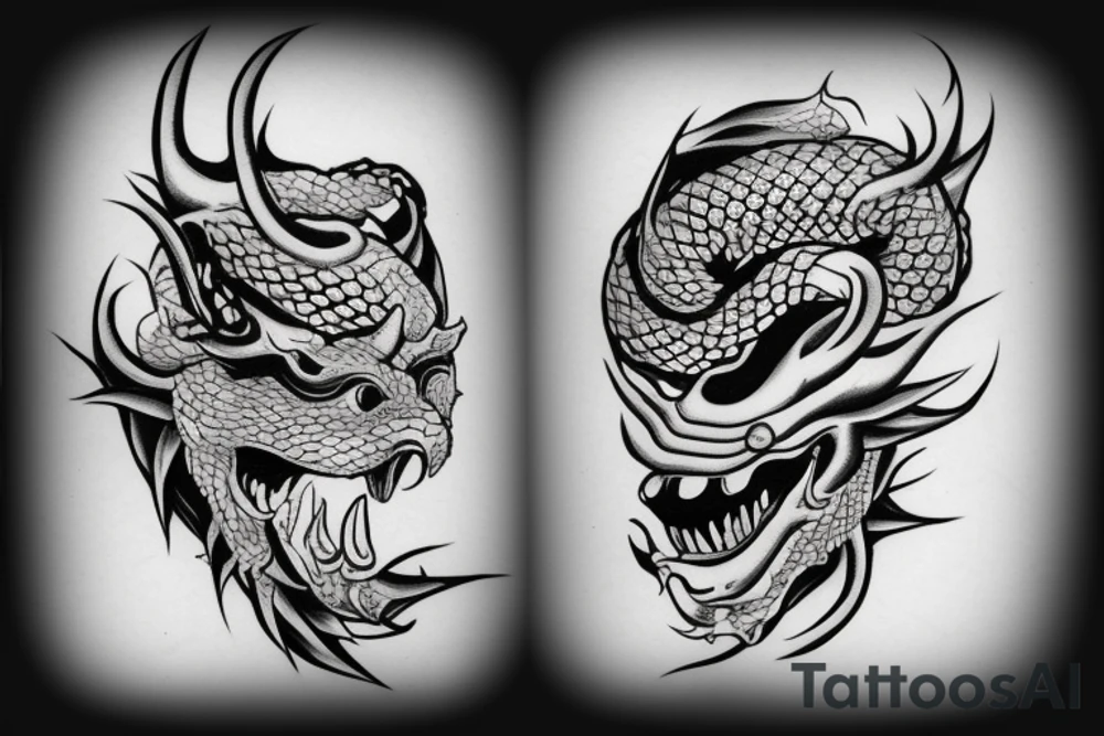 Japanese Demon Mask with Snake tattoo idea