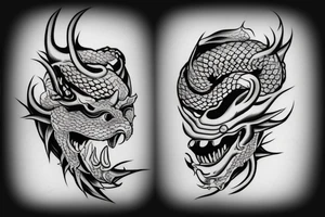 Japanese Demon Mask with Snake tattoo idea