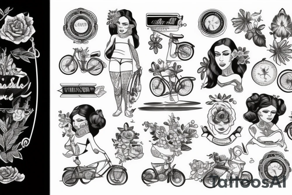 Pai e filha andando de bicicleta tattoo idea