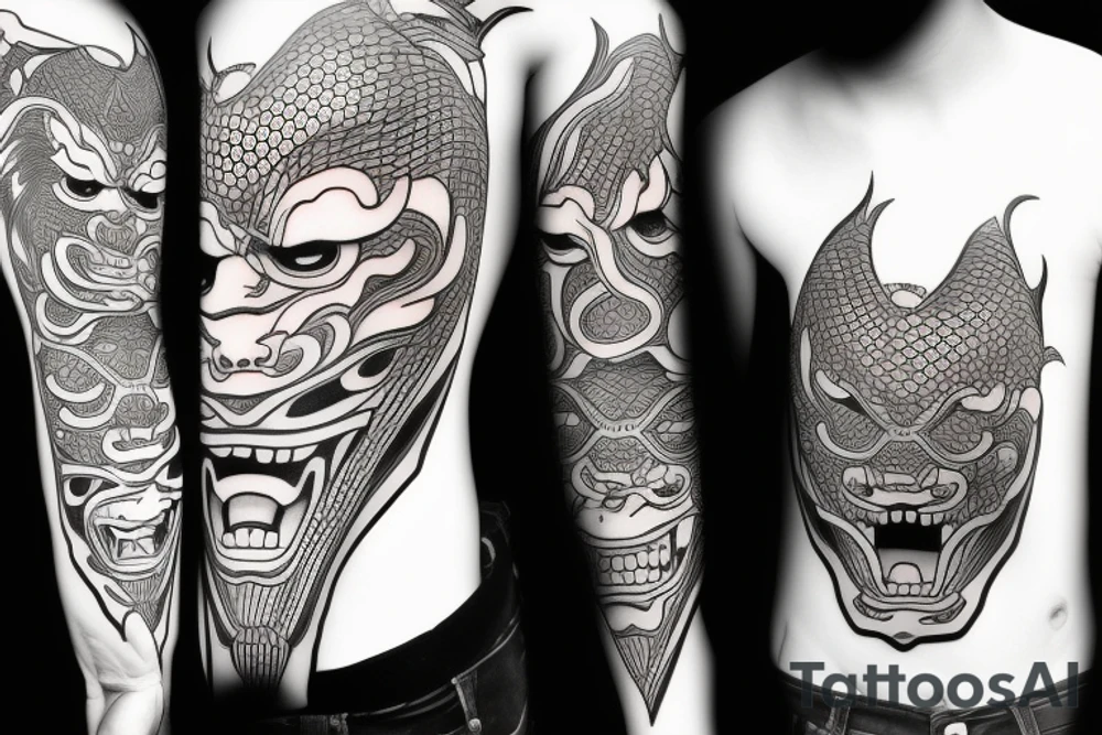 Japanese Demon Mask tattoo idea