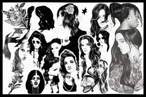 Mix of Lana del rey, Kendrick Lamar, Florence + the Machine, Rihanna, Travis Scott, the Neighbourhood, Harry Styles, A$AP Rocky inspired tattoo tattoo idea