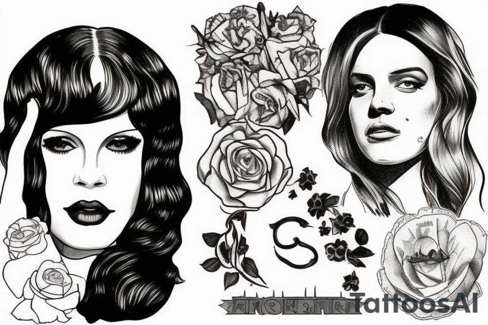 Mix of Lana del rey, Kendrick Lamar, Florence + the Machine, Rihanna, Travis Scott, the Neighbourhood, Harry Styles, A$AP Rocky inspired tattoo tattoo idea