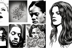 Mix of Lana del rey, Kendrick Lamar, Florence + the Machine, Rihanna, Travis Scott, the Neighbourhood, Harry Styles, A$AP Rocky music inspired tattoo. tattoo idea