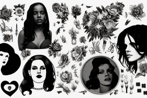 Mix of Lana del rey, Kendrick Lamar, Florence + the Machine, Rihanna, Travis Scott, the Neighbourhood, Harry Styles, A$AP Rocky music inspired tattoo. tattoo idea