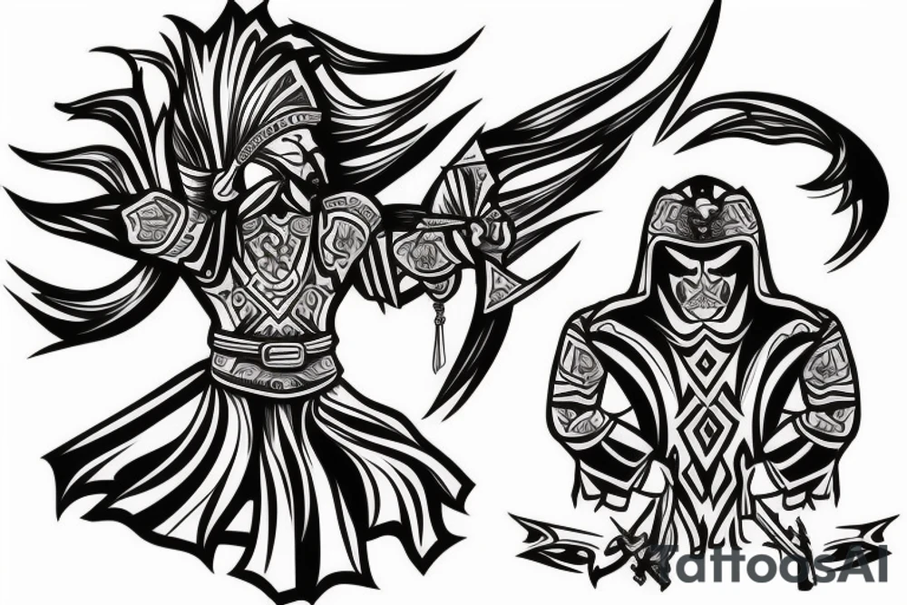 Kazakh warrior bow horse Satan tattoo idea
