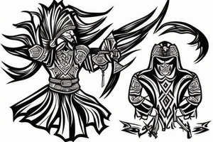 Kazakh warrior bow horse Satan tattoo idea