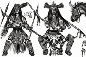 Kazakh warrior bow horse Satan tattoo idea