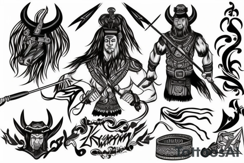 Kazakh warrior bow horse Satan tattoo idea