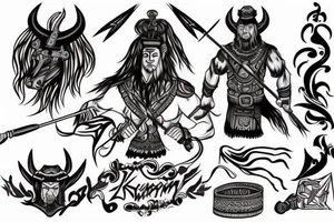 Kazakh warrior bow horse Satan tattoo idea