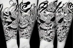 Samurai cat with sword and kimono tattoo idea