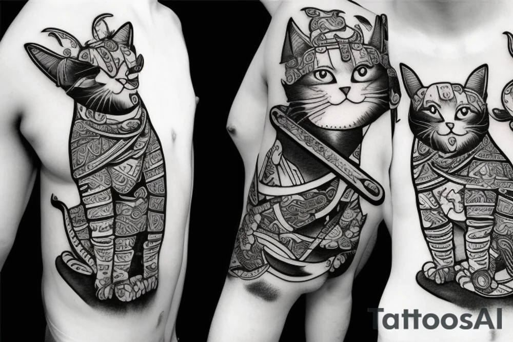 Samurai cat with sword and kimono tattoo idea Samurai cat with sword and kimono tattoo idea