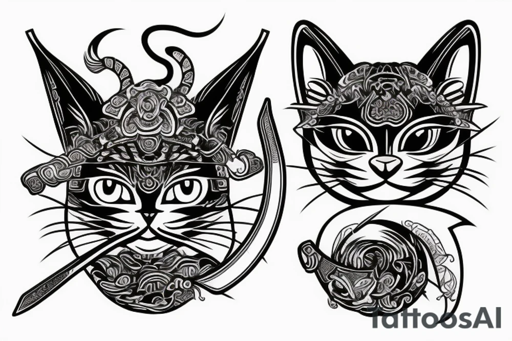 Samurai cat with sword tattoo idea