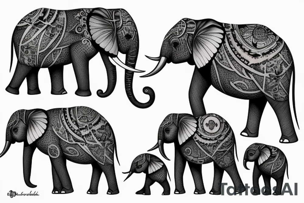 Family of elephants big and small tattoo idea