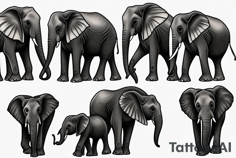 Family of elephants walking toward me big and small tattoo idea
