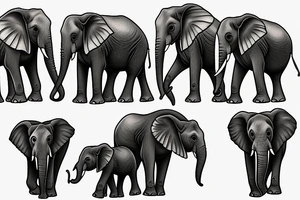 Family of elephants walking toward me big and small tattoo idea