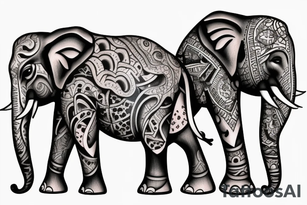 Family of three elephants walking toward me big and small tattoo idea