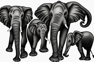 Family of three elephants walking toward me big and small tattoo idea