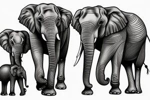 Family of three elephants walking toward me big and small tattoo idea