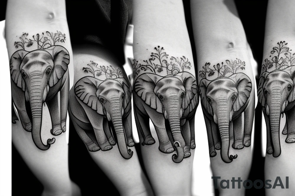 Family of three elephants walking toward me big and small tattoo idea