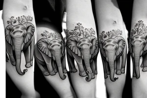 Family of three elephants walking toward me big and small tattoo idea