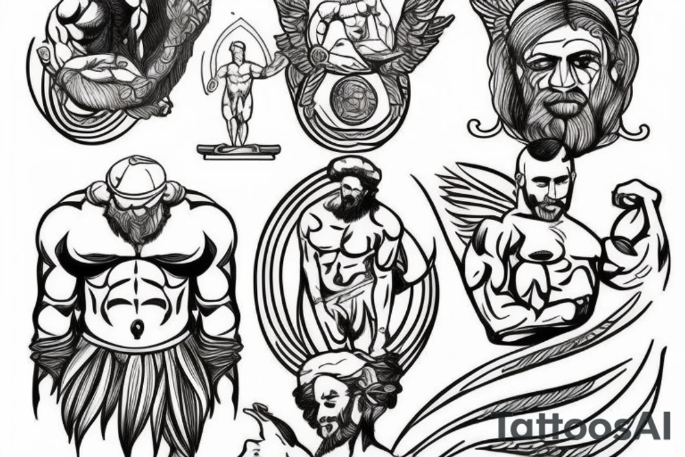 A greek god bodybuilder tattoo idea