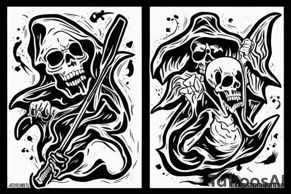 Grim reaper throwing a body into a grave tattoo idea
