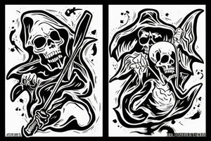 Grim reaper throwing a body into a grave tattoo idea