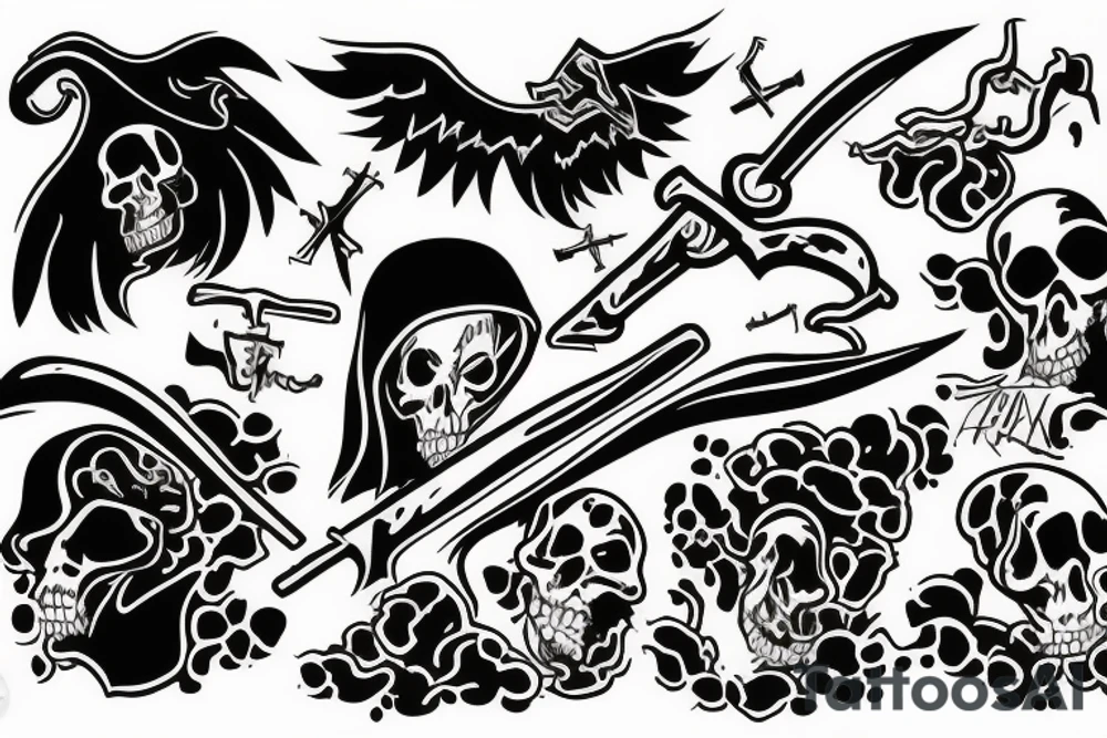 Grim reaper throwing a body into a grave tattoo idea