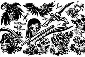 Grim reaper throwing a body into a grave tattoo idea