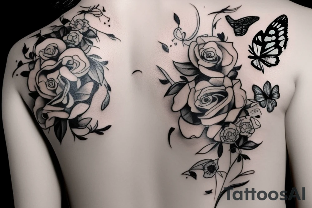 sexy butterfly with a rose tattoo idea