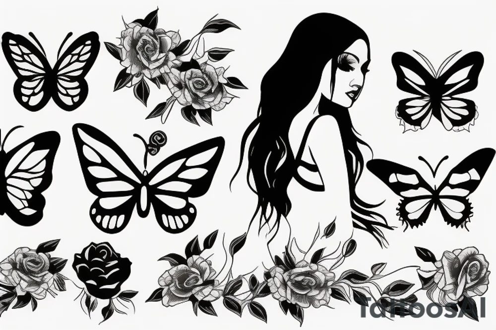 sexy butterfly with a rose tattoo idea
