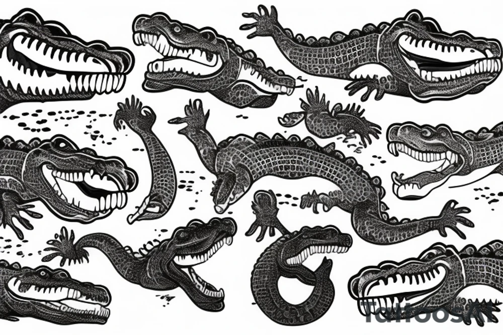 Crocodiles in old school style tattoo idea
