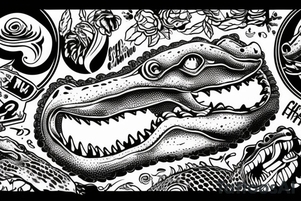 Crocodiles in old school style tattoo idea