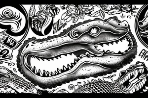 Crocodiles in old school style tattoo idea