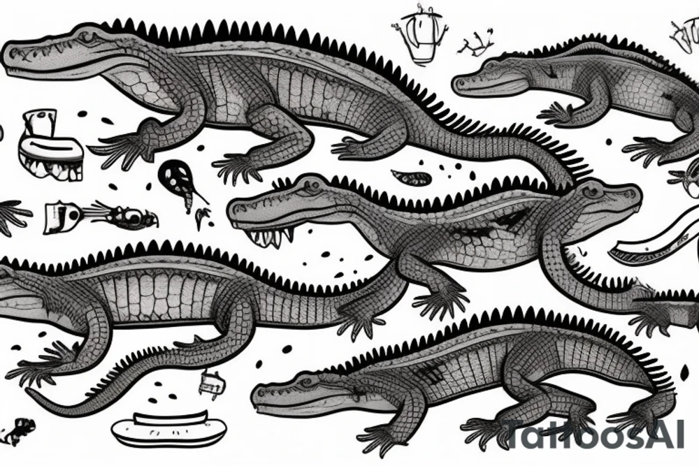 Crocodiles in traditional American style tattoo idea