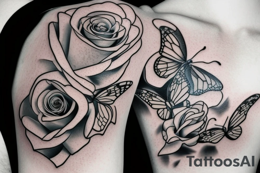 A rose with a sexy butterfly tattoo idea