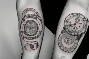 Voglio un orologio che si rompe in tanti pezzi, una scalinata per raggiungere l orologio e un bambino all ultimo gradino tattoo idea