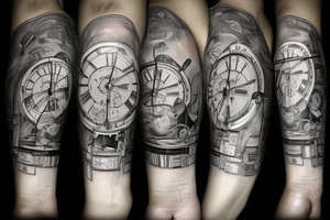 Voglio un orologio che si rompe in tanti pezzi, una scalinata per raggiungere l orologio tattoo idea