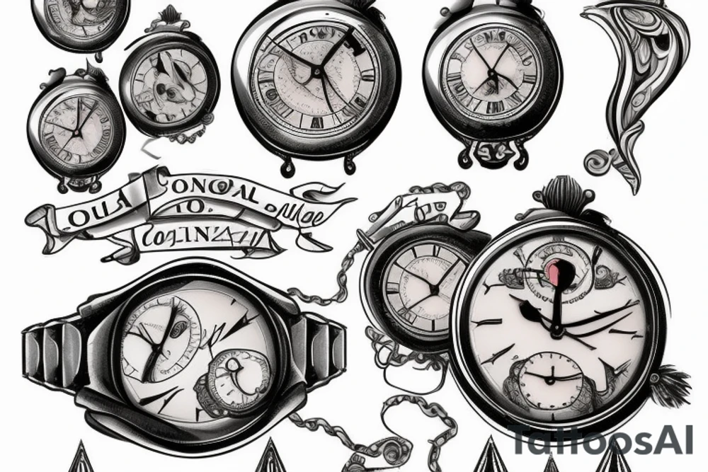 Voglio un orologio che si rompe in tanti pezzi, una scalinata per raggiungere l orologio tattoo idea