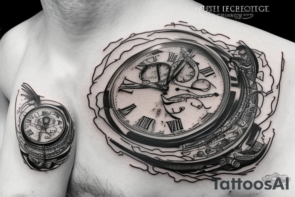 Voglio un orologio che si rompe in tanti pezzi, una scalinata per raggiungere l orologio tattoo idea