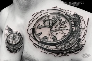 Voglio un orologio che si rompe in tanti pezzi, una scalinata per raggiungere l orologio tattoo idea