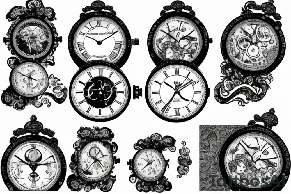 Voglio un orologio che si rompe in tanti pezzi, una scalinata per raggiungere l orologio tattoo idea