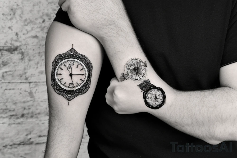 Voglio un orologio che si rompe in tanti pezzi, una scalinata per raggiungere l orologio tattoo idea