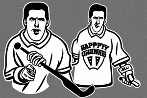 Happy Gilmore with a hockey stick in his right hand. A tee with a golf ball at his feet. His face is filled with rage. tattoo idea